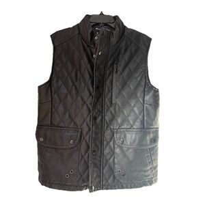 Fried Denim Quilted Vest Womens Large Black Full Zip Gorpcore Faux Leather